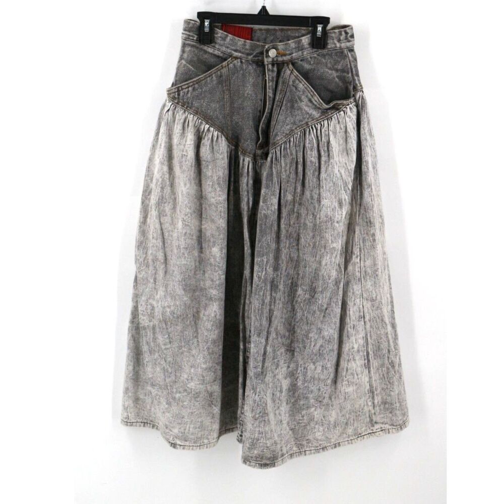 Vintage Jeanjer Skirt Womens 9/10 Blue Stonewash Jean Maxi Flared Pleated 80's